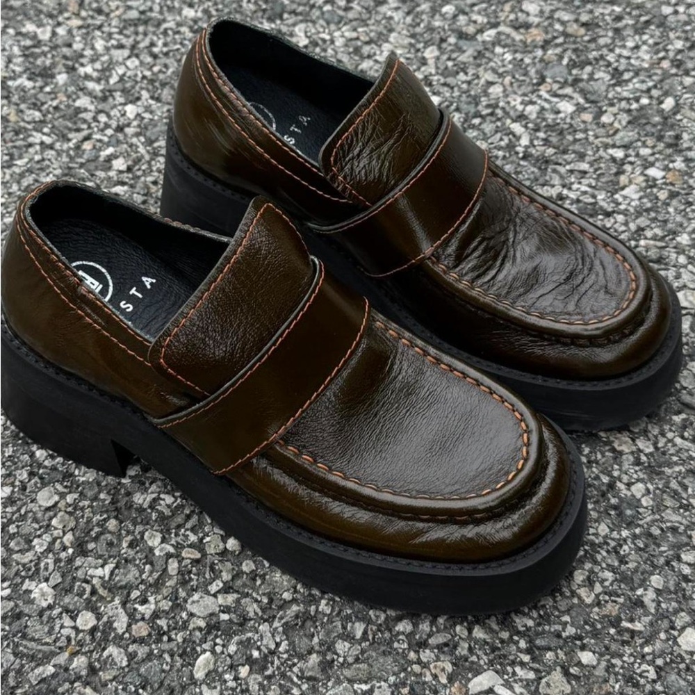 Miista Brown and Black Classic Loafers with Sleek Silhouette